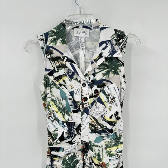 JOSEPH RIBKOFF dress sleeveless ruched shirtdress abstract print colorful 4 - Picture 3 of 6
